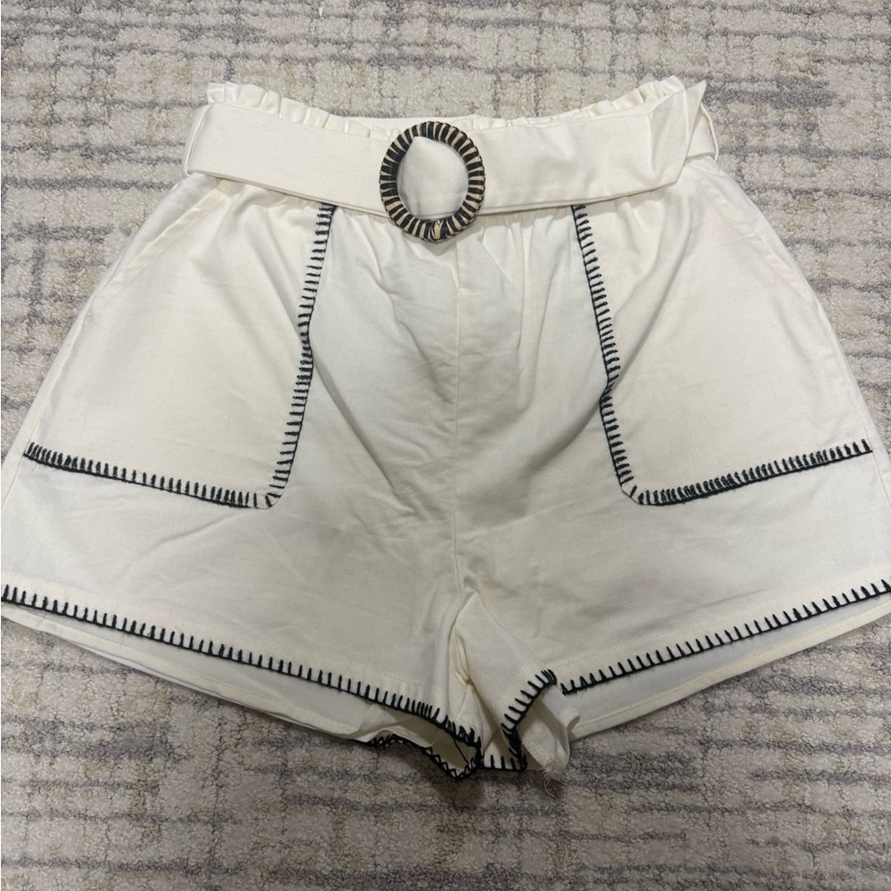Luxe High Waist Cream Shorts with Black Trim